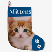 Custom Pet Cat Foto Holiday Blue Personalisiert Kleiner Weihnachtsstrumpf (Vorderseite)
