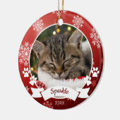 Custom Pet Cat Foto Paw Prints Red Christmas Keramik Ornament (Links)