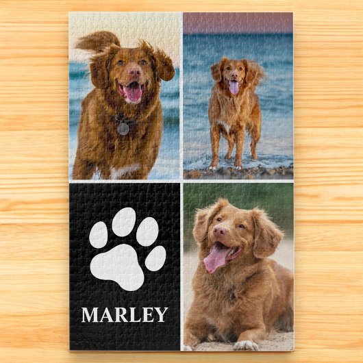 Custom Pet Dog Paw Print 3 Cute Photo Collage Puzzle
