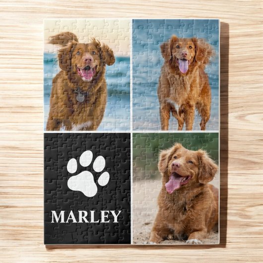  Custom Pet Dog Paw Print 3 Photo Collage Puzzle