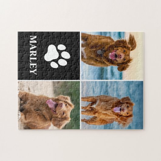 Custom Pet Dog Paw Print 3 Photo Collage Puzzle (Horizontal)