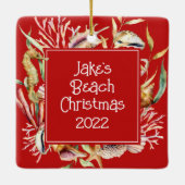 Custom Pet Foto Beach Weihnachten Keramikornament (Rückseite)