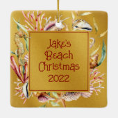 Custom Pet Foto Beach Weihnachten Keramikornament (Rückseite)