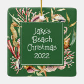Custom Pet Foto Beach Weihnachten Keramikornament (Rückseite)