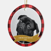 Custom Pet Foto Buffalo Karierte Weihnachtsdekorat Keramik Ornament (Links)