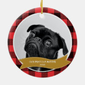 Custom Pet Foto Buffalo Karierte Weihnachtsdekorat Keramik Ornament (Hinten)