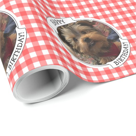 Custom Pet Foto Country Red Buffalo Karo Kariert Geschenkpapier (Rolleneckpunkt)