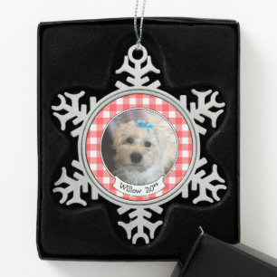 Custom Pet Foto Country Red Buffalo Karo Kariert Schneeflocken Zinn-Ornament
