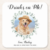 Custom Pet Foto Eucalyptus Dog Wedding Open Bar Rechteckiger Pappuntersetzer (Vorderseite)