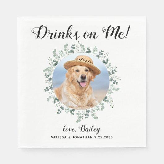 Custom Pet Foto Eucalyptus Dog Wedding Open Bar Serviette (Vorderseite)
