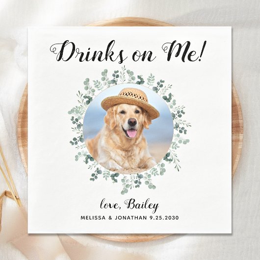 Custom Pet Foto Eucalyptus Dog Wedding Open Bar Serviette
