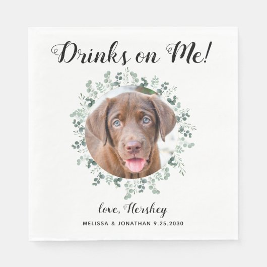Custom Pet Foto Eucalyptus Open Bar Dog Wedding Serviette (Vorderseite)