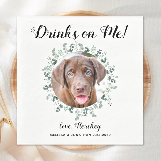 Custom Pet Foto Eucalyptus Open Bar Dog Wedding Serviette