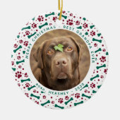 Custom Pet Foto Festive Paw Prints Hund Weihnachte Keramik Ornament (Vorne)