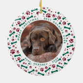 Custom Pet Foto Festive Paw Prints Hund Weihnachte Keramik Ornament (Hinten)