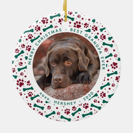 Custom Pet Foto Festive Paw Prints Hund Weihnachte Keramik Ornament (Hinten)