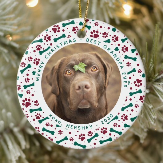 Custom Pet Foto Festive Paw Prints Hund Weihnachte Keramik Ornament