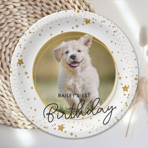Custom Pet Foto Gold Glitzer Stars Hund Geburtstag Pappteller