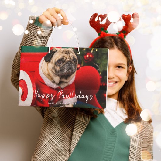 Custom Pet Foto l Niedlich Hund Happy Pawlidays Große Geschenktüte