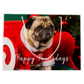 Custom Pet Foto l Niedlich Hund Happy Pawlidays Große Geschenktüte (Rückseite)