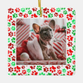 Custom Pet Foto Red Green Paw Weihnachten drucken Keramikornament (Vorderseite)