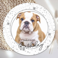 Custom Pet Foto Silver Glitzer Stars Hund Geburtst