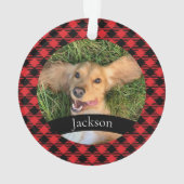 Custom Pet Foto Weihnachten Rote Karierte Keramik  Ornament (Rückseite)