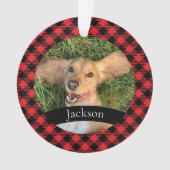 Custom Pet Foto Weihnachten Rote Karierte Keramik Ornament (Vorderseite)