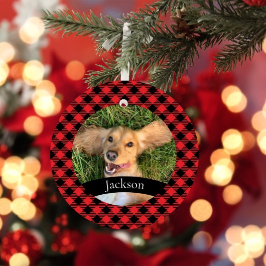 Custom Pet Foto Weihnachten Rote Karierte Keramik  Ornament