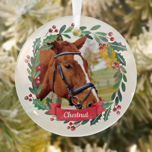 Custom Pet Horse Foto Wasserfarben Kranz Weihnacht Ornament Aus Glas