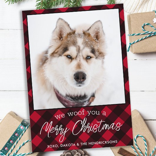 Custom Pet Hund Foto Frohe Weihnachten Rot Kariert