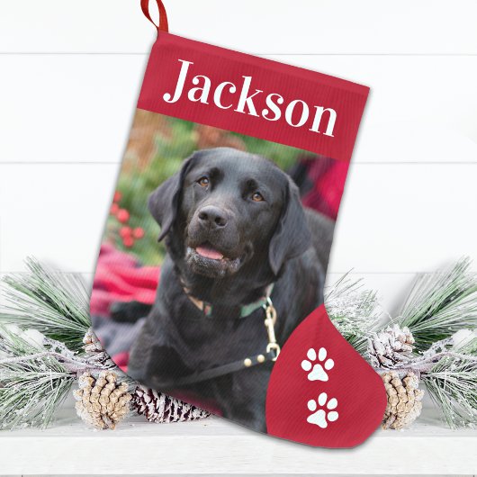 Custom Pet Hund Foto Holiday Red Personalisiert Großer Weihnachtsstrumpf