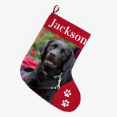 Custom Pet Hund Foto Holiday Red Personalisiert Großer Weihnachtsstrumpf (Vorderansicht (hängend))