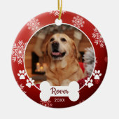 Custom Pet Hund Foto Paw Prints Red Christmas Keramik Ornament (Vorne)