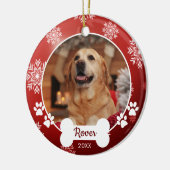 Custom Pet Hund Foto Paw Prints Red Christmas Keramik Ornament (Links)