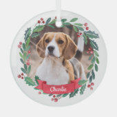 Custom Pet Hund Foto Wasserfarben Kranz Weihnachte Ornament Aus Glas (Vorderseite)