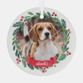 Custom Pet Hund Foto Wasserfarben Kranz Weihnachte Ornament Aus Glas (Rückseite)