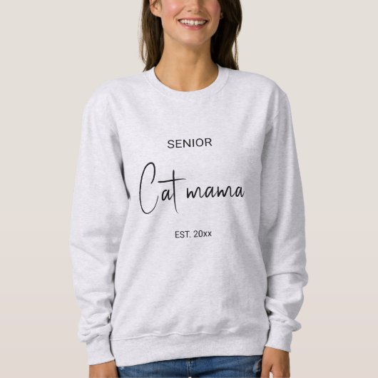 Custom Pet Lover Black Script Senior Cat Mom Ash Sweatshirt (Vorderseite)