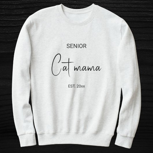 Custom Pet Lover Black Script Senior Cat Mom Ash Sweatshirt