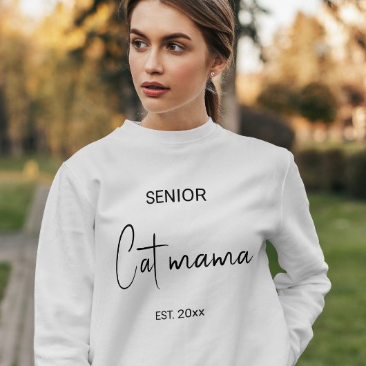 Custom Pet Lover Black Script Senior Cat Mom Ash Sweatshirt
