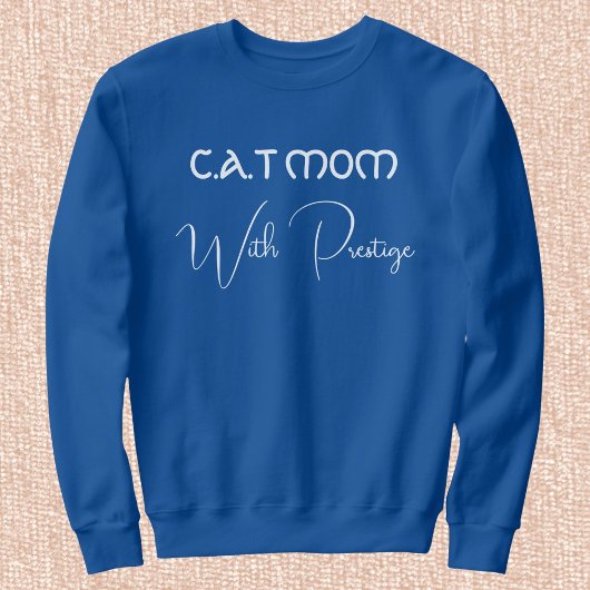 Custom Pet Lover White Script Cat Mom Deep Royal Sweatshirt