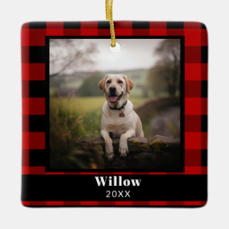 Custom Pet Memorial Foto Buffalo Kariert Keramikornament