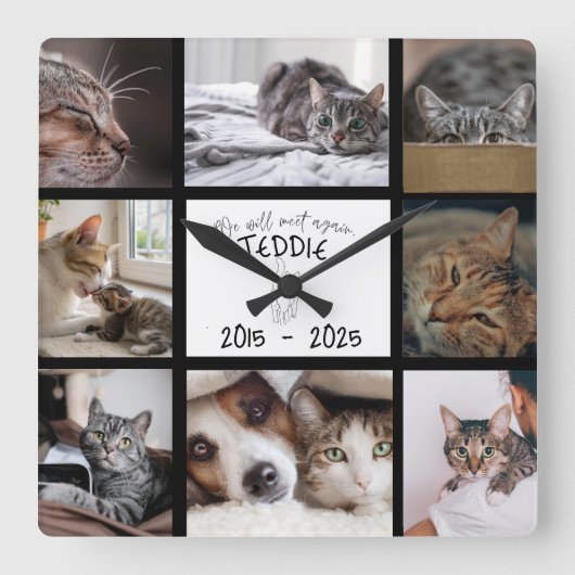 Custom Pet Memorial Photo Wall Quadratische Wanduhr (Vorderseite)