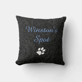 Custom Pet Name Black Floral Blue Script Kissen