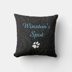 Custom Pet Name Black Floral Sky Blue Script Kissen
