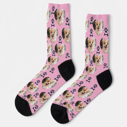 Custom Pet Photo and Paw Prints Socks Socken (Linkes Detail)