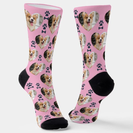 Custom Pet Photo and Paw Prints Socks Socken (Gewinkelt)