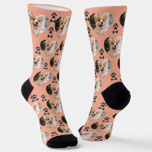 Custom Pet Photo and  Paw Prints Socks Socken (Gewinkelt)