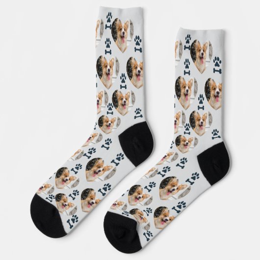 Custom Pet Photo and Paw Prints Socks Socken (Linkes Detail)