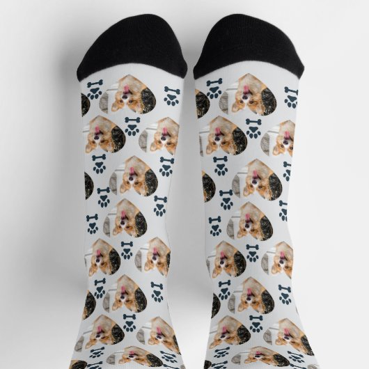 Custom Pet Photo and  Paw Prints Socks Socken (Oben)